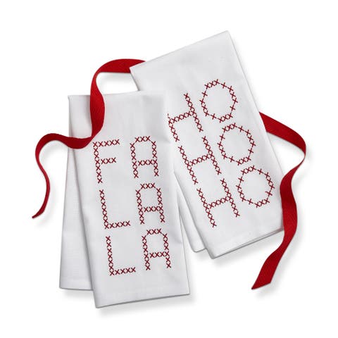 Ho Ho Ho Fa La La Embroidered Guest Towels Set of 2 Cotton
