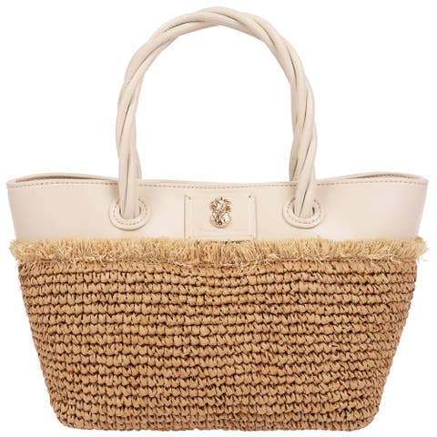 Charlotte Medium Fringe Raffia Tote Ivory
