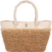 Tommy Bahama Charlotte Medium Fringe Raffia Tote Ivory