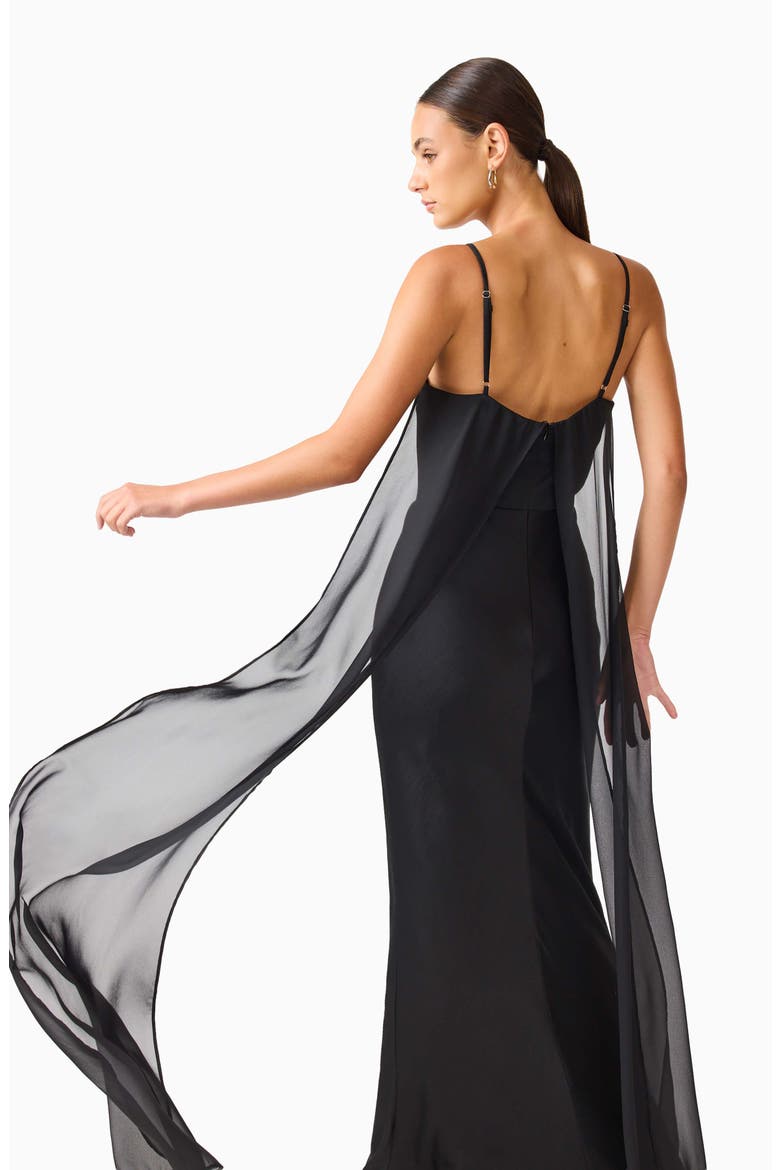 Auriella Chiffon Drape Gown, Alternate, color, BLACK