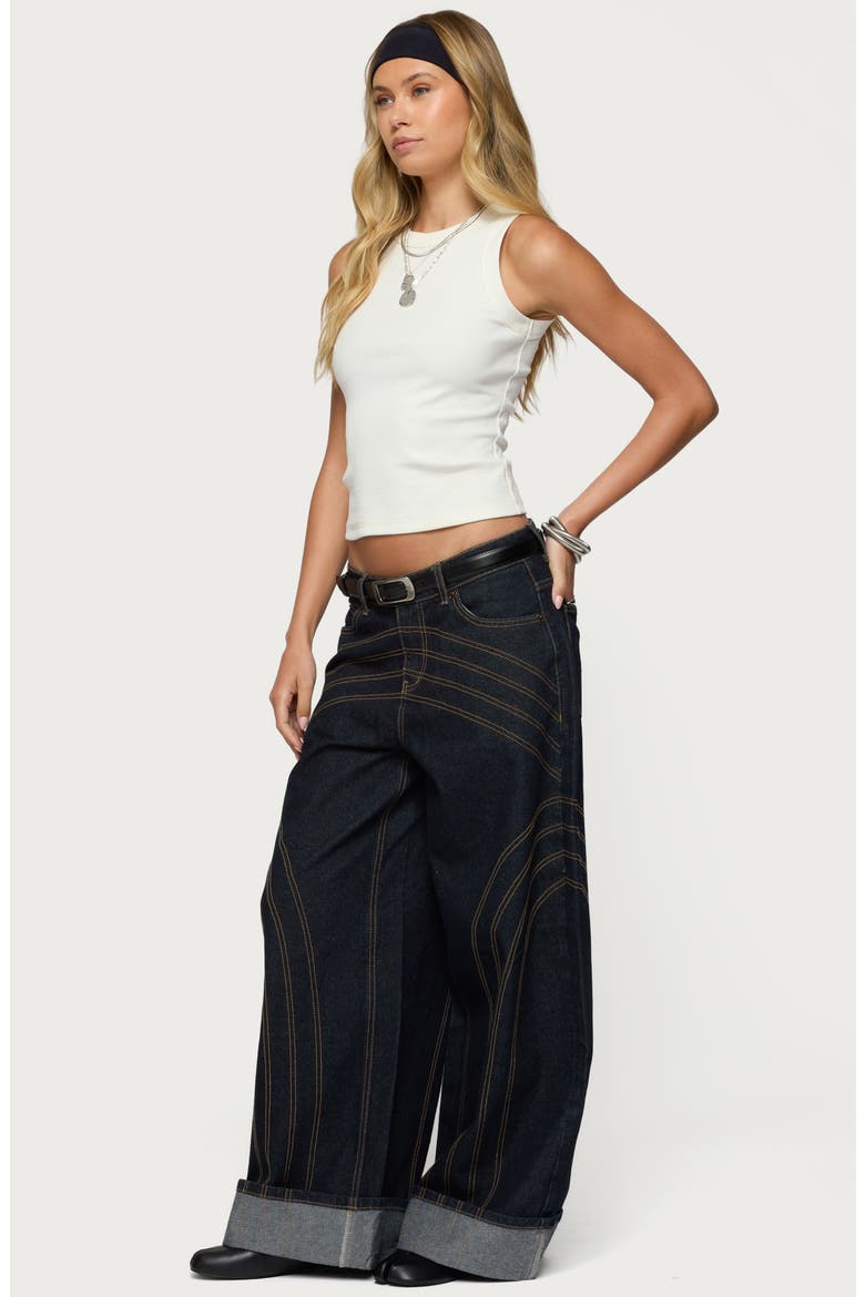 Cuffed Low Rise Baggy Jeans, Alternate, color, INDIGO-BLUE-RAW-WASH