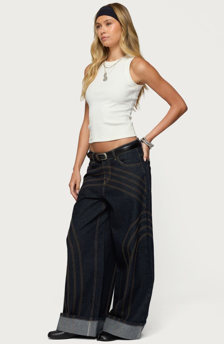 EDIKTED Cuffed Low Rise Baggy Jeans, Alternate, color, Indigo-Blue-Raw-Wash