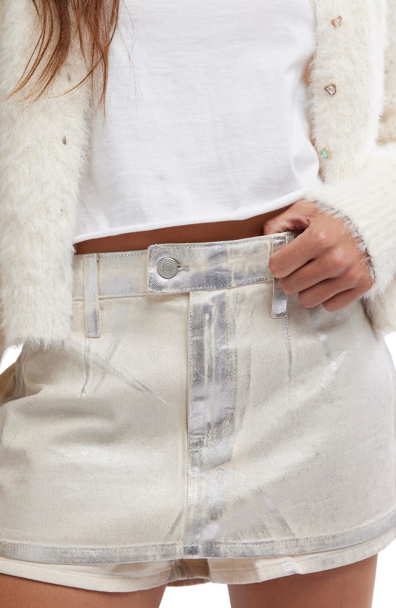 Free People Galivanting Metallic Denim Skort, Alternate, color, Mirrorball