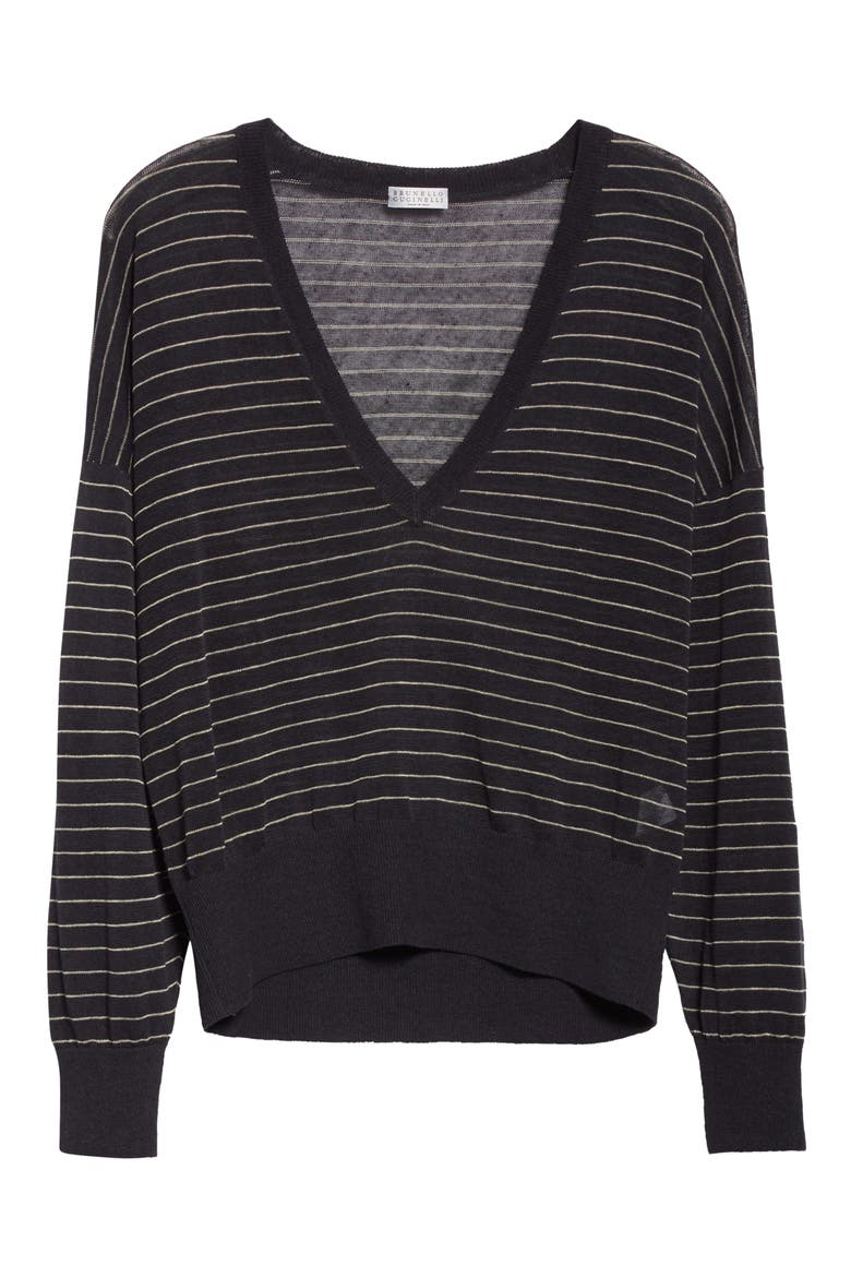 Stripe Sheer Linen Blend Sweater, Alternate, color, MIDNIGHT