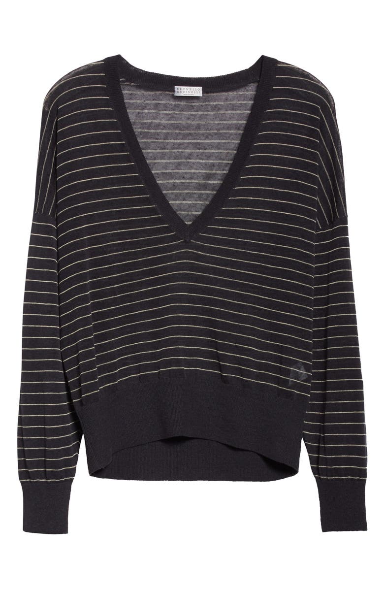 Brunello Cucinelli Stripe Sheer Linen Blend Sweater, Alternate, color, 