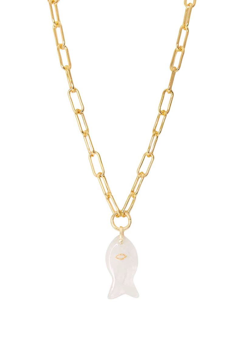 Sirena Fish Pendant Necklace, Main, color, GOLD WHITE AGATE