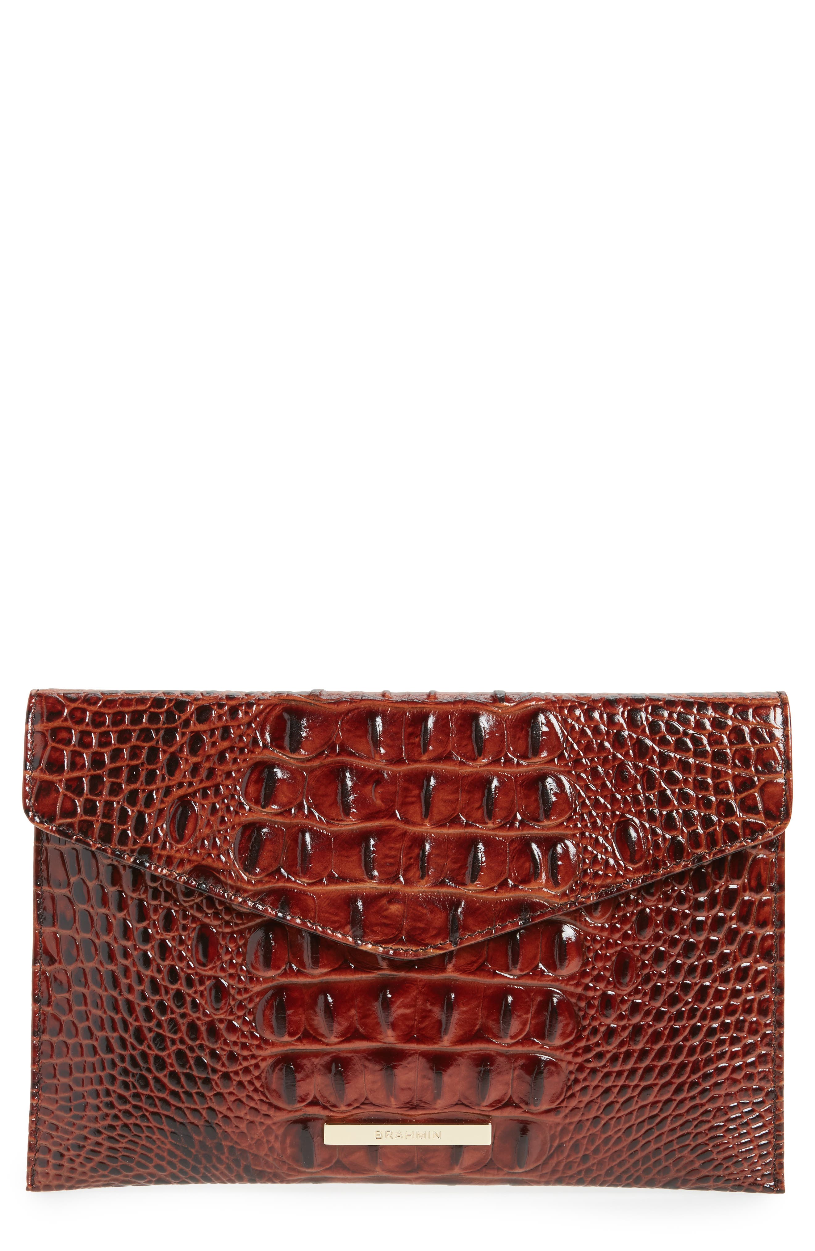 Brahmin Melbourne Croc Embossed Leather Envelope Clutch, Main, color, 