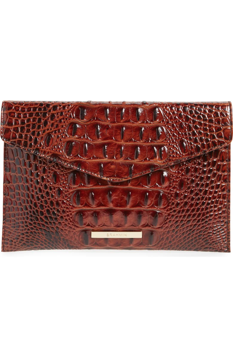 Brahmin Melbourne Croc Embossed Leather Envelope Clutch, Main, color,