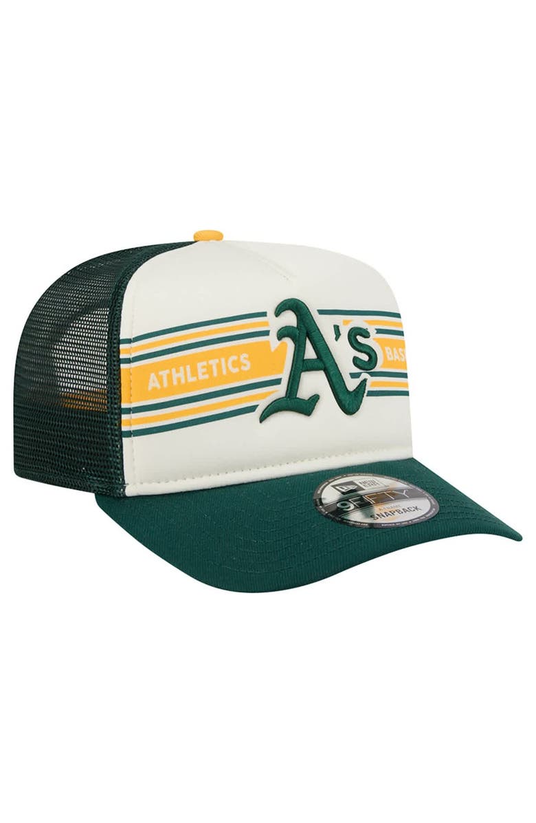 New Era Men's New Era Cream/Green Athletics Banner A-Frame 9FIFTY Trucker Snapback Hat, Alternate, color, Cream