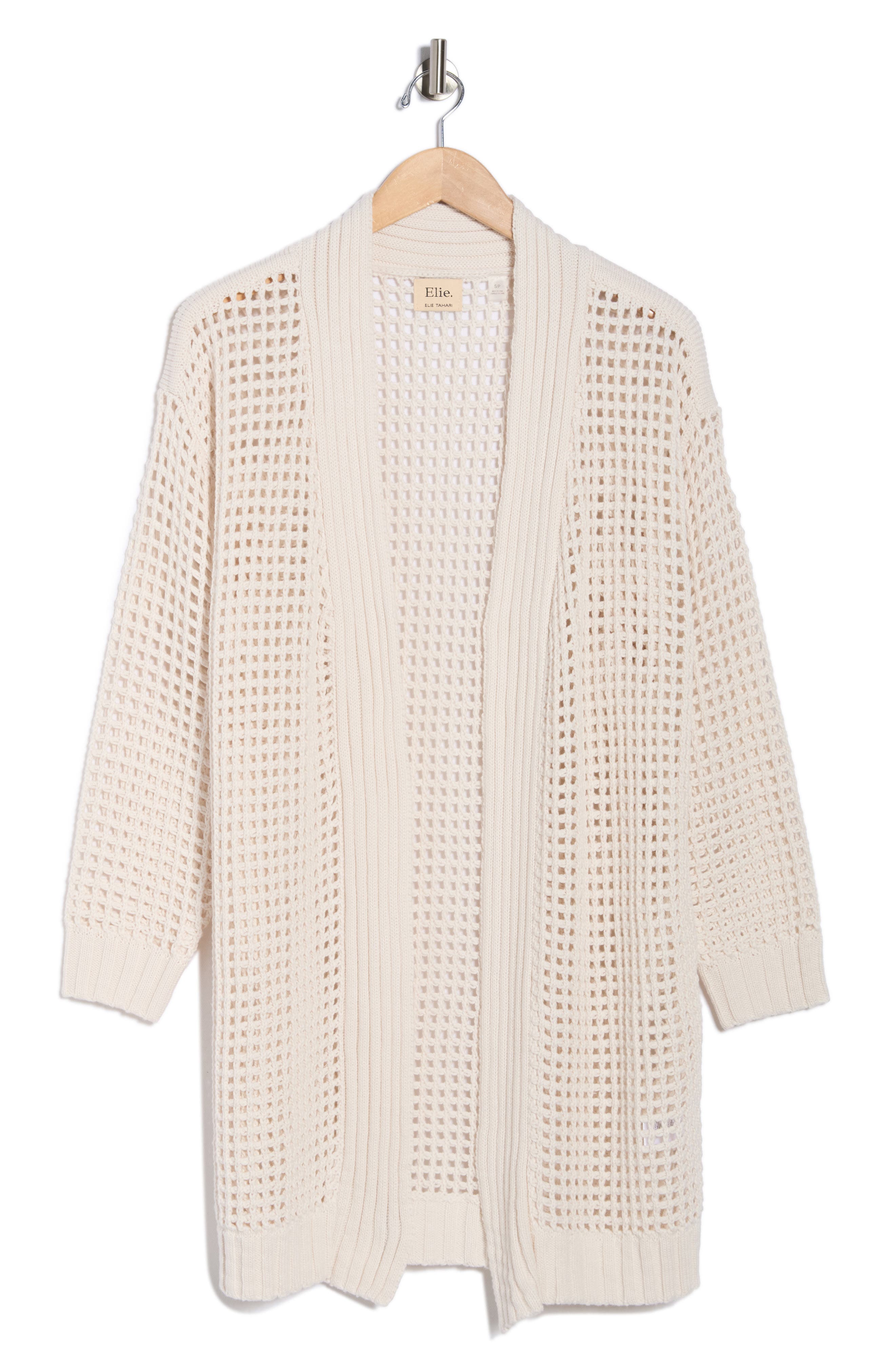 T Tahari Open Front Cotton Blend Long Cardigan In White