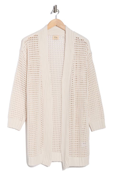 Open Front Cotton Blend Long Cardigan