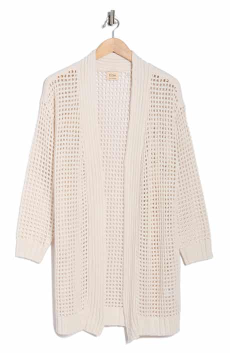 T Tahari Open Front Cotton Blend Long Cardigan