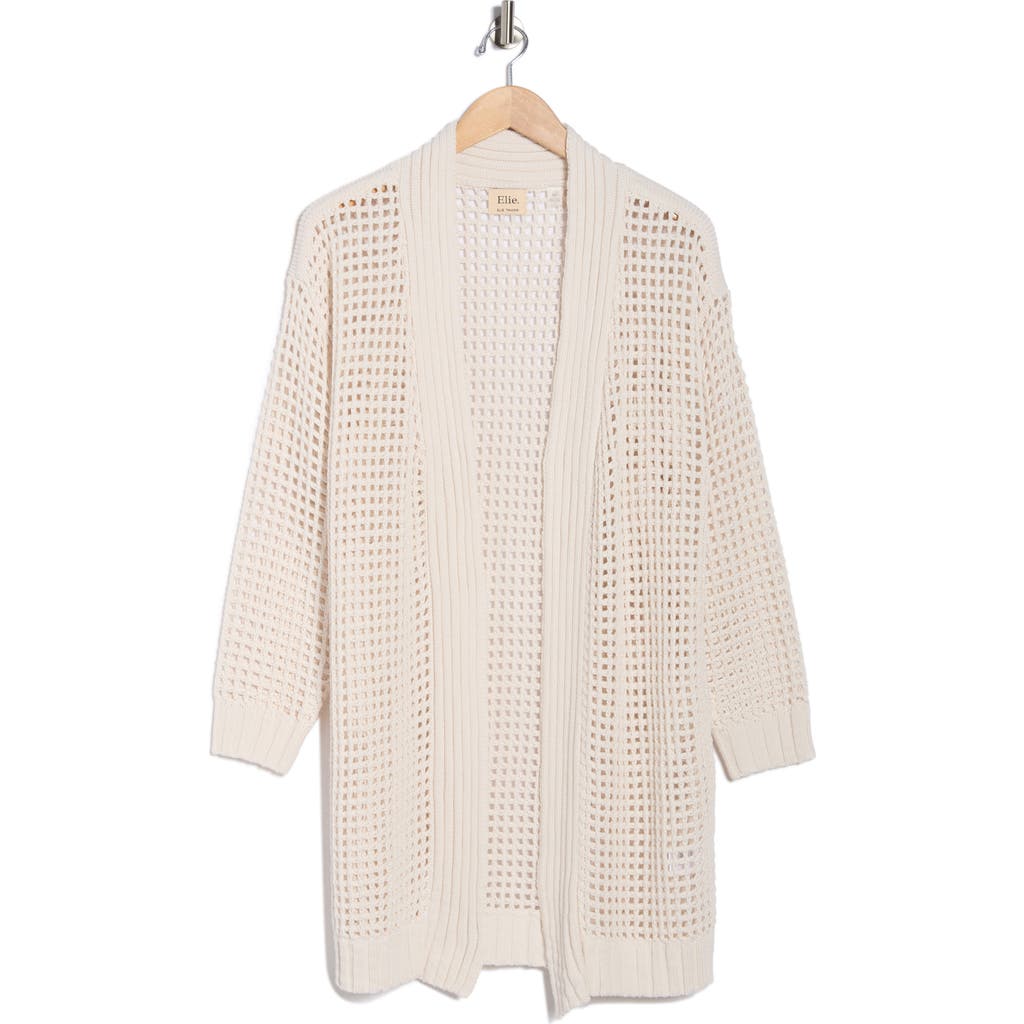 T Tahari Open Front Cotton Blend Long Cardigan In White