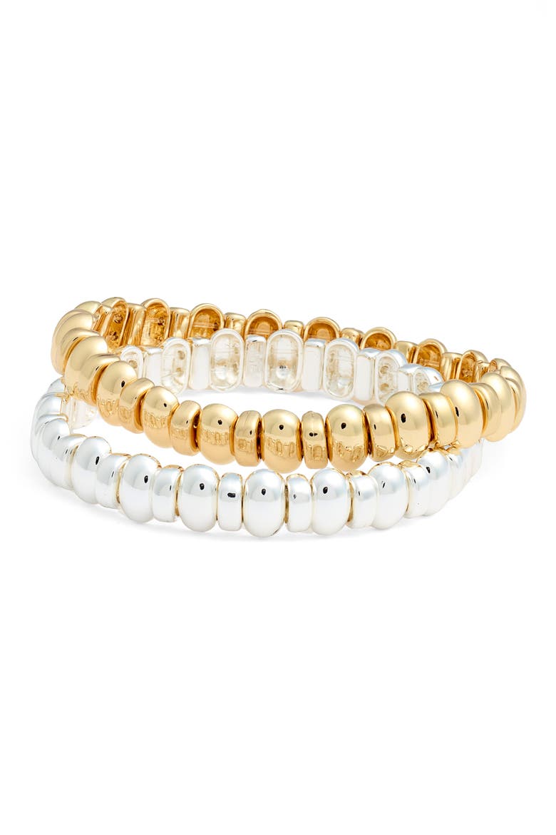 Set of 2 Beaded Stretch Bracelets, Main, color, GOLD- SILVER