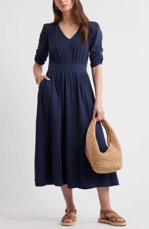 Caslon ® Puff Sleeve Ruffle Hem Gauze Maxi Dress In Blue