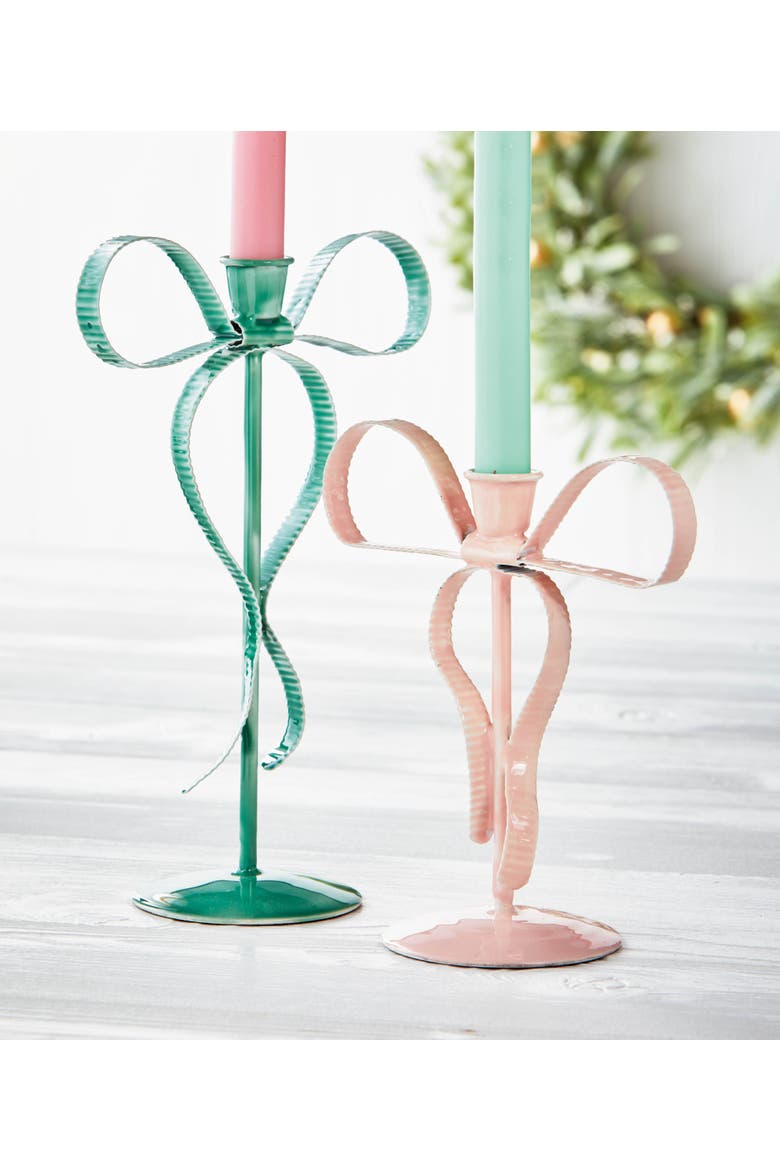Very Merry Large Bow Taper Candle Holder Green Perfect for Use, Alternate, color, Green