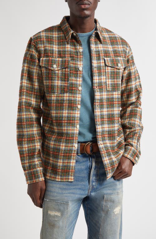 Double RL Plaid Wool Blend Twill Work Shirt in Cream/Green 