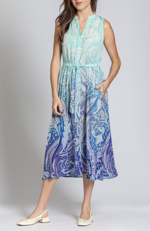 Apny Print Sleeveless Maxi Shirtdress In Aqua/purple Multi