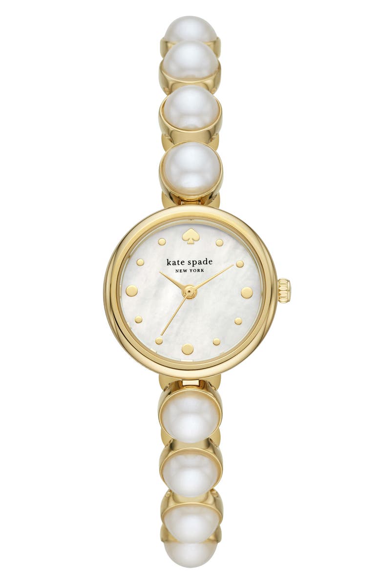 Kate Spade New York monroe imitation pearl bracelet watch, 24mm, Main, color, White