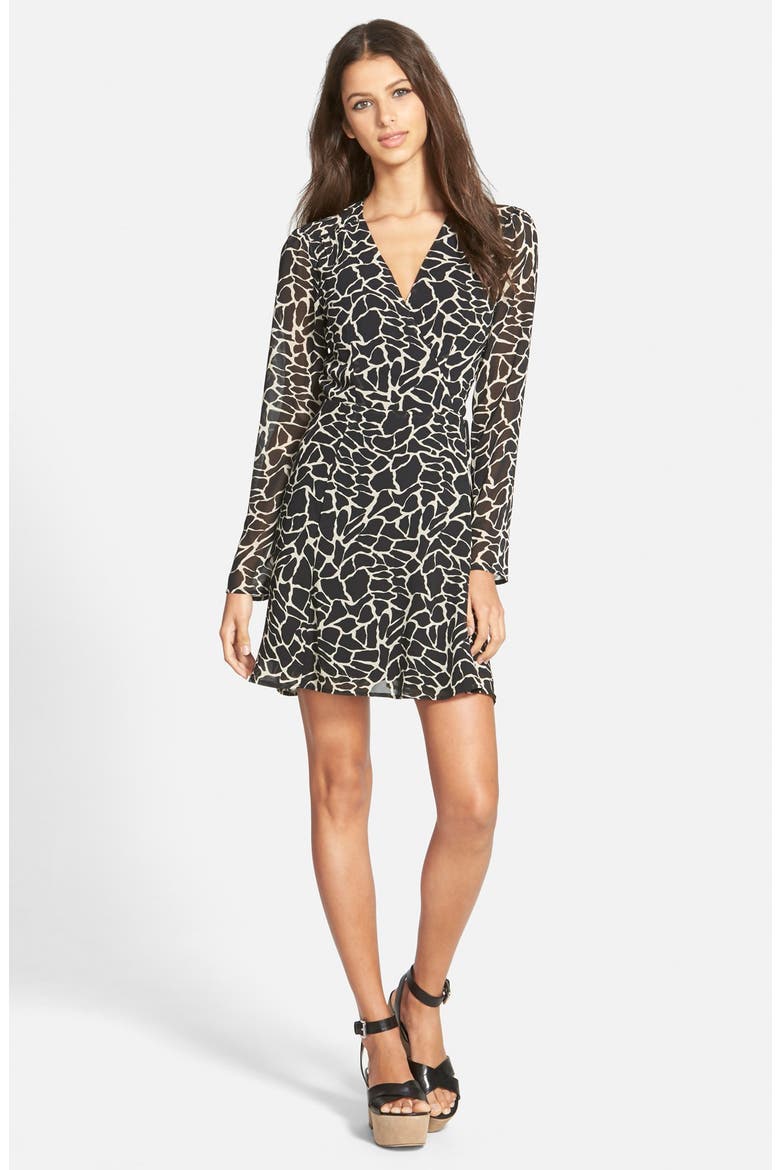 Animal Print Wrap Dress, Main, color, BLACK