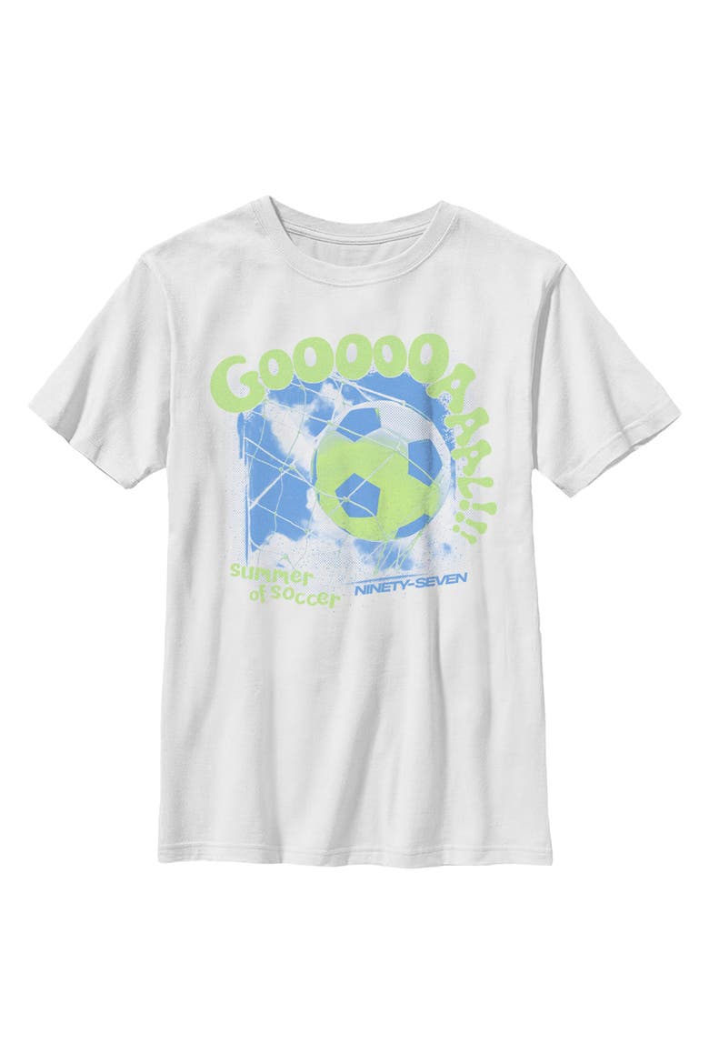 Boy's Lost Gods Summer of Soccer and Goals  Graphic T-Shirt, Main, color, White