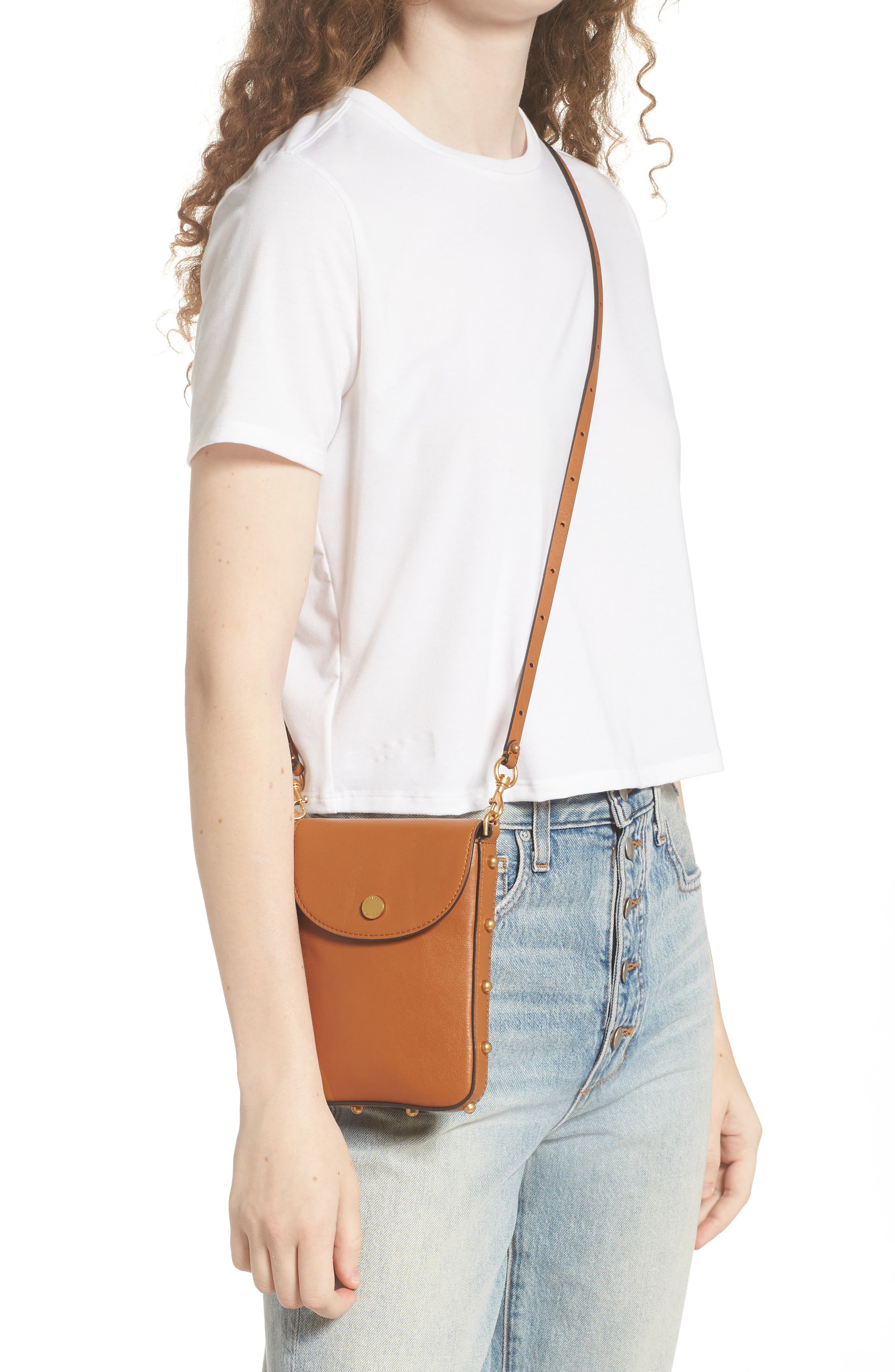 Envelope Leather Phone Crossbody Bag, Alternate, color, CARAMELLO