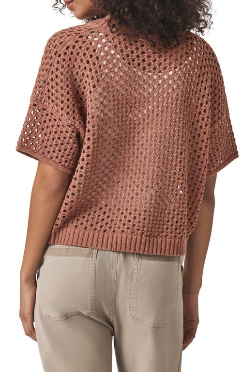 Splendid Nova Short Sleeve Cotton Pointelle Cardigan In Brown