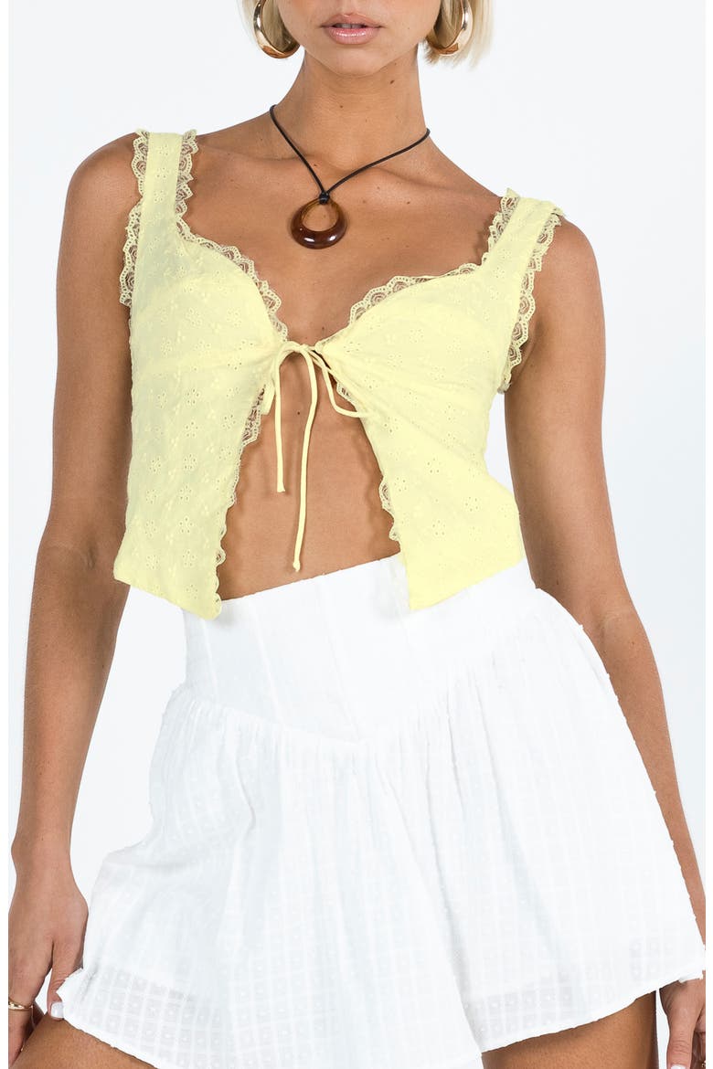 Merrelle Lace Trim Tie Front Tank, Alternate, color, LEMON