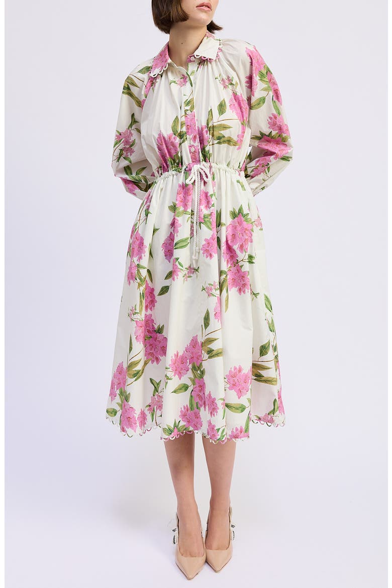 Esther Long Sleeve Floral Midi Shirtdress, Main, color, WHITE PINK SAGE