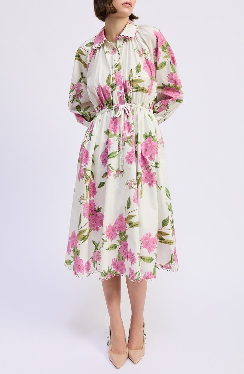 En Saison Esther Long Sleeve Floral Midi Shirtdress, Main, color, White Pink Sage