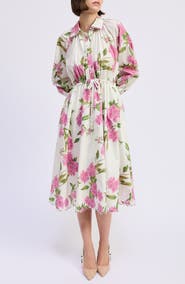 En Saison Esther Long Sleeve Floral Midi Shirtdress
