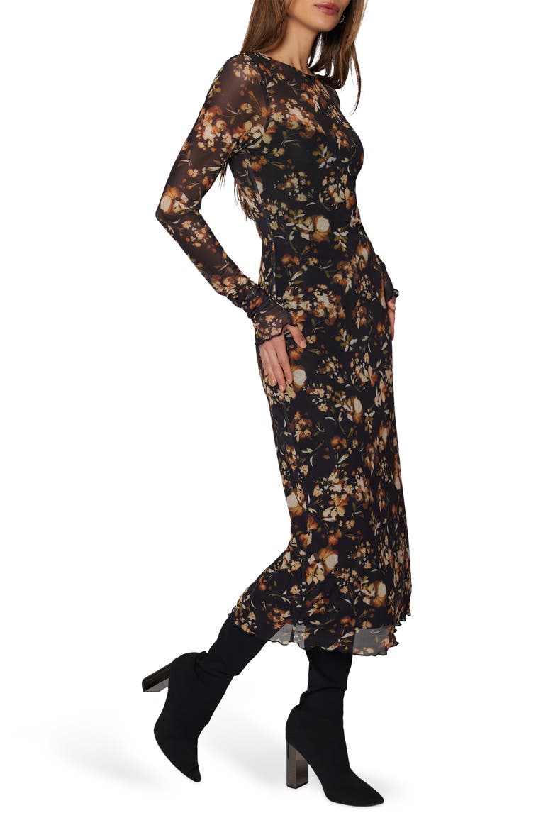 Moonlit Meadow Floral Print Long Sleeve Midi Dress, Alternate, color, BLACK RUST FLORAL