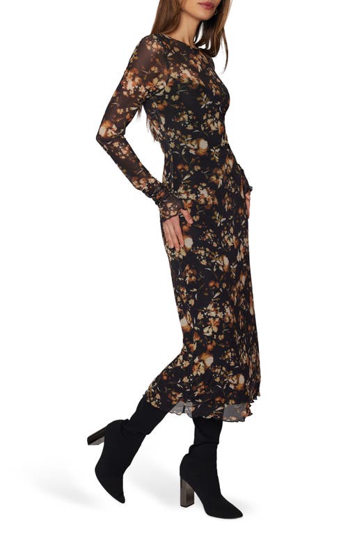 Lost + Wander Moonlit Meadow Floral Print Long Sleeve Midi Dress In Black