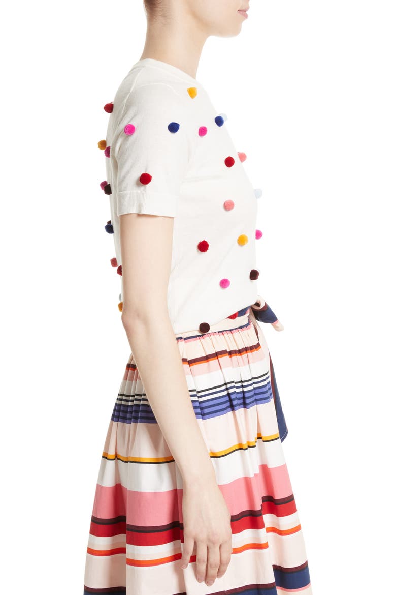 pom embellished cotton & cashmere sweater, Alternate, color, CREAM MULTI