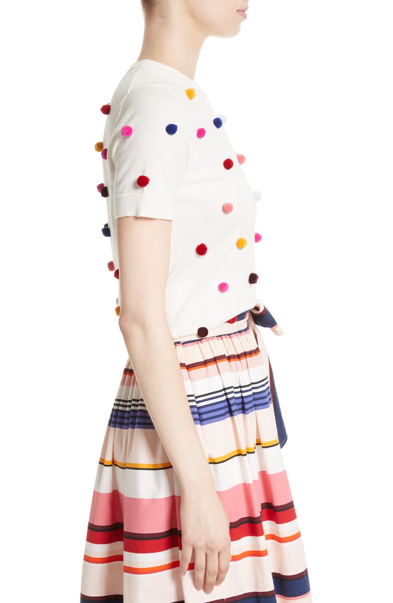Kate Spade New York pom embellished cotton & cashmere sweater, Alternate, color, 