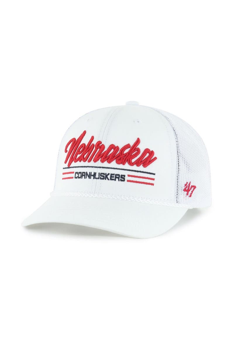 '47 Men's '47 White Nebraska Huskers Garner Rope Trucker Adjustable Hat, Main, color, 