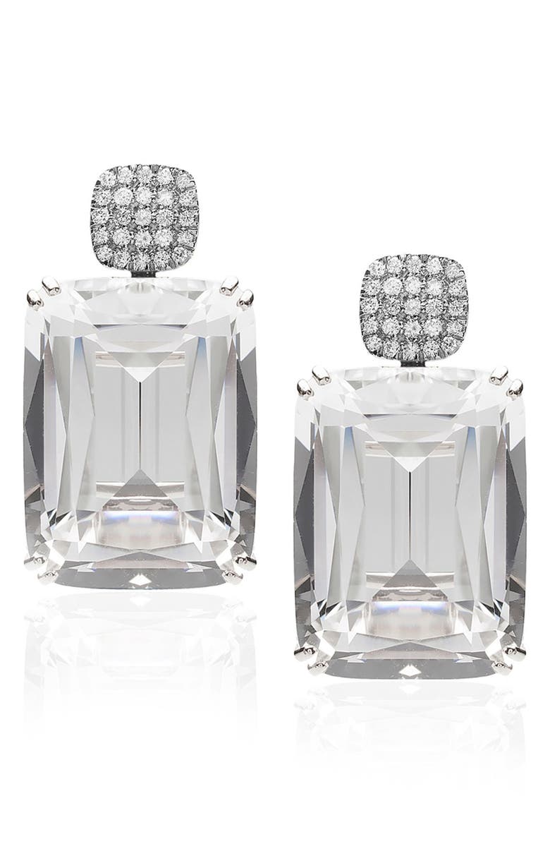 GOSHWARA Gossip Cushion Cut Drop Earrings, Main, color, Clear / White Gold