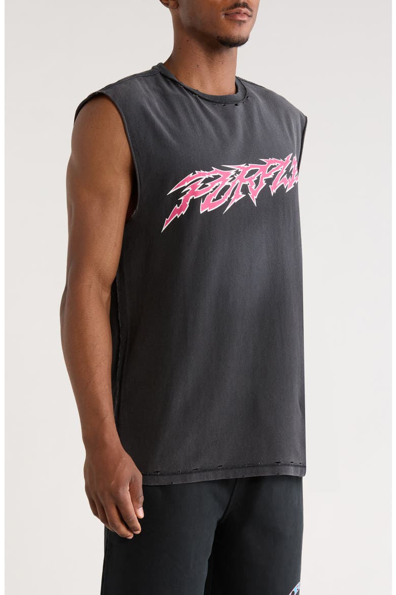 Distressed Sleeveless Graphic T-Shirt, Alternate, color, BLACK