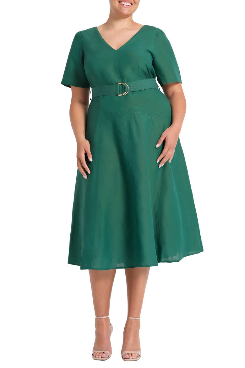 Aelin Linen Blend Fit & Flare Midi Dress, Main, color, JADE