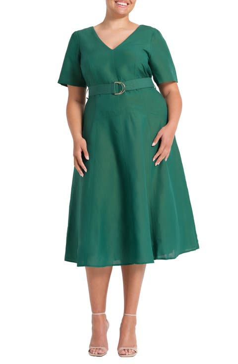 Aelin Linen Blend Fit & Flare Midi Dress (Plus)