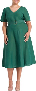 Estelle Aelin Linen Blend Fit & Flare Midi Dress