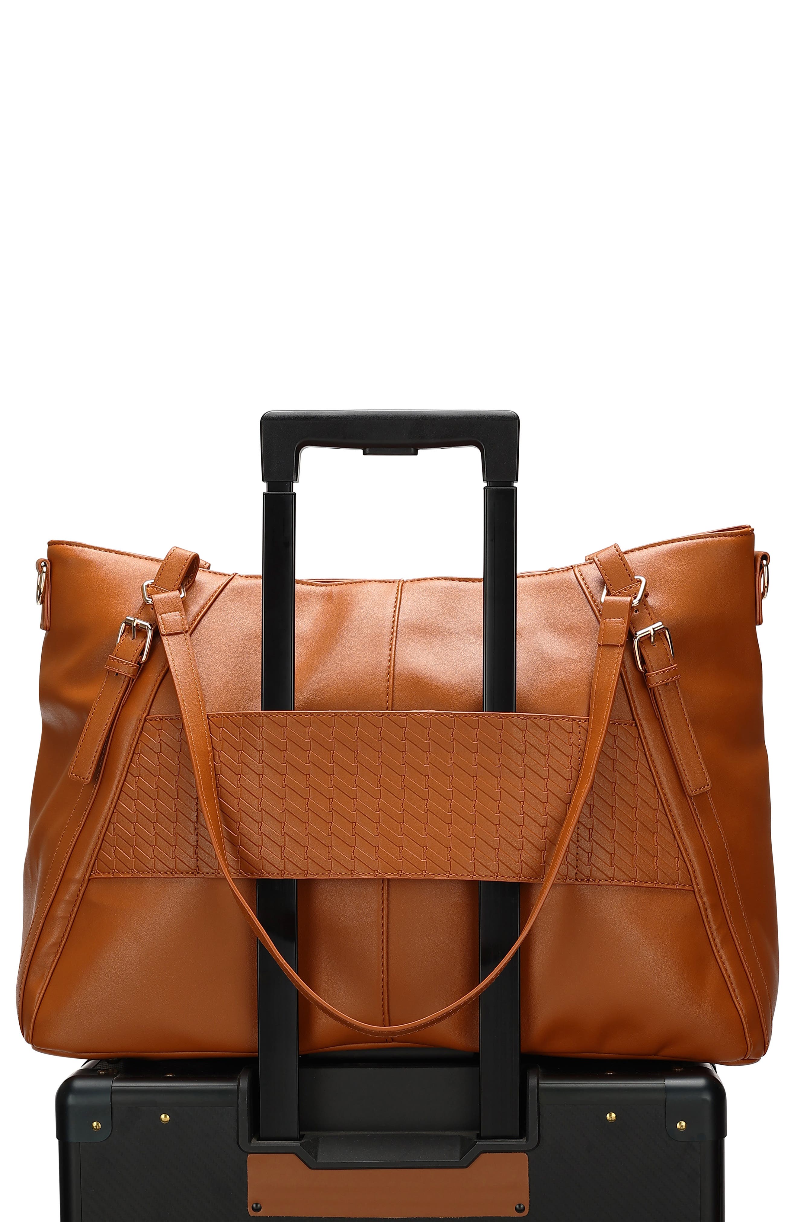 Leisure Luxe 33L Vegan Leather Weekender Duffel Bag, Alternate, color, Brown