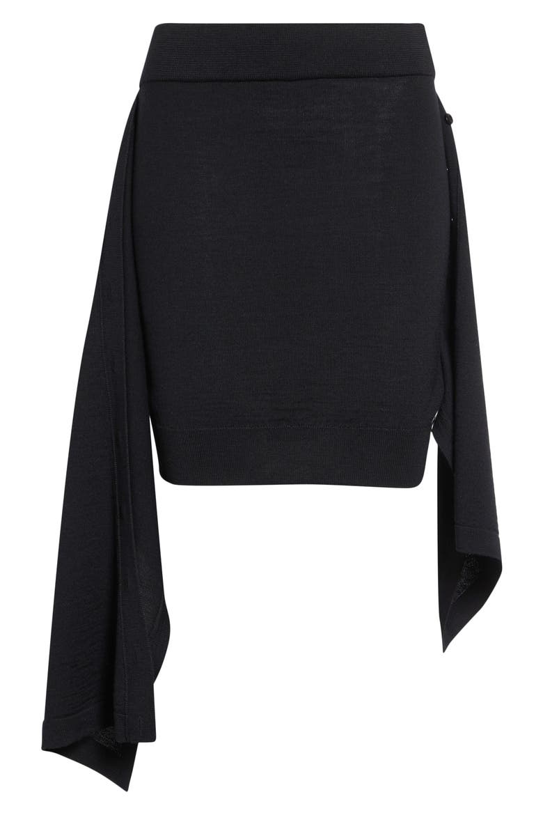 Button Drape Merino Wool Blend Skirt, Alternate, color, BLACK
