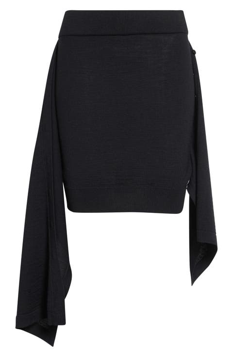 Button Drape Merino Wool Blend Skirt