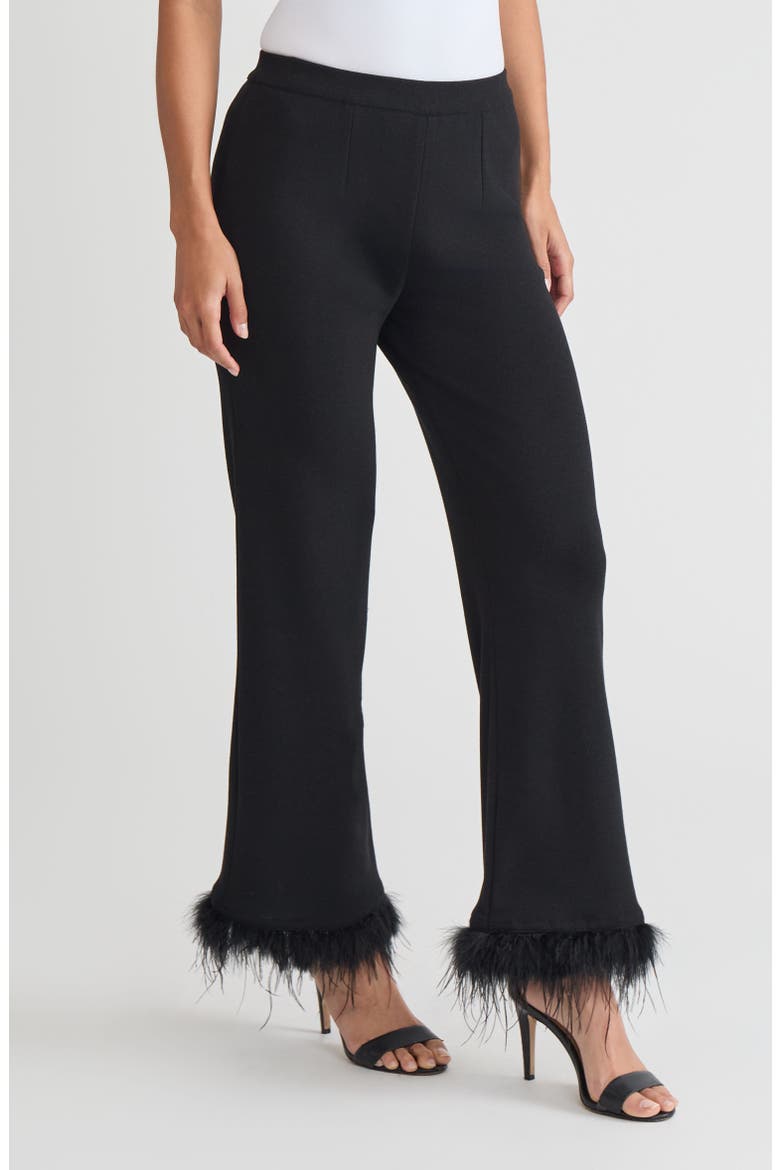 Wide-Leg Soft Knit Feather Pants, Alternate, color, Black/White