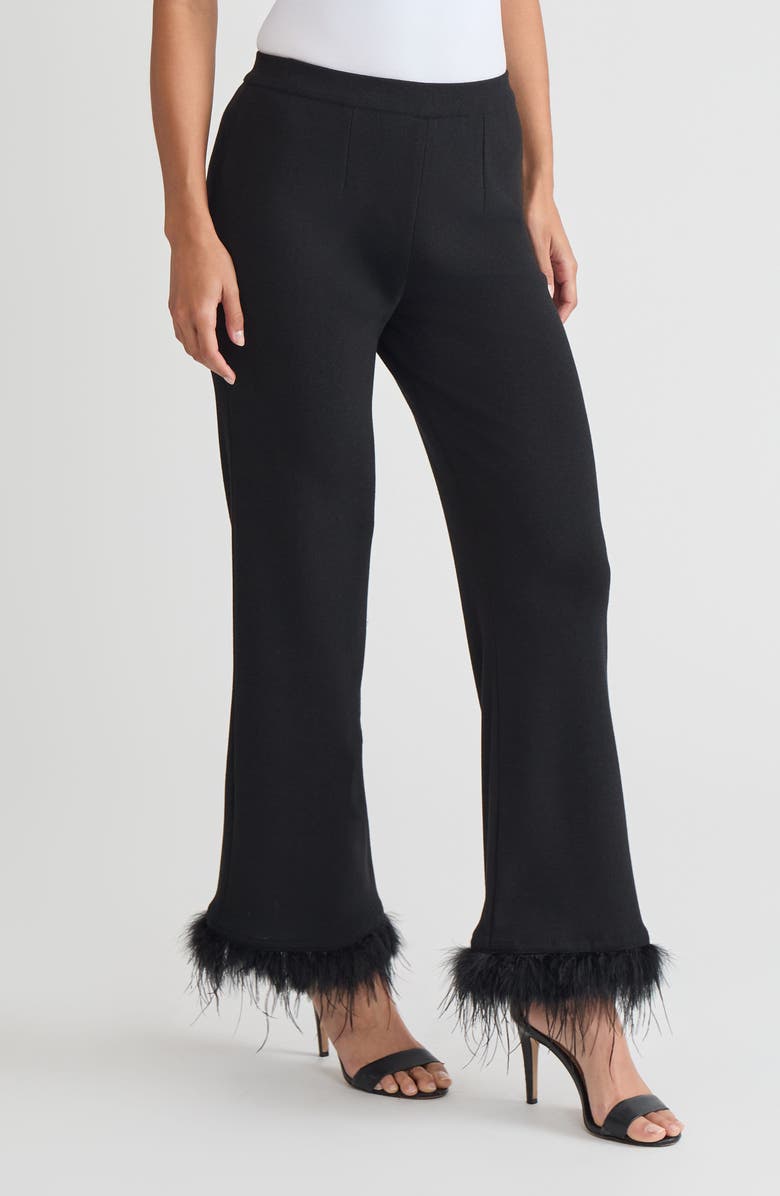 Ming Wang Wide-Leg Soft Knit Feather Pants, Alternate, color, Black/White