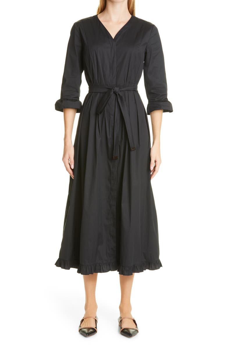 Max Mara Aere Ruffle Trim Poplin Midi Dress, Main, color, 