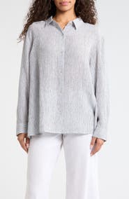 Eileen Fisher Classic Stripe Linen Button-Up Shirt
