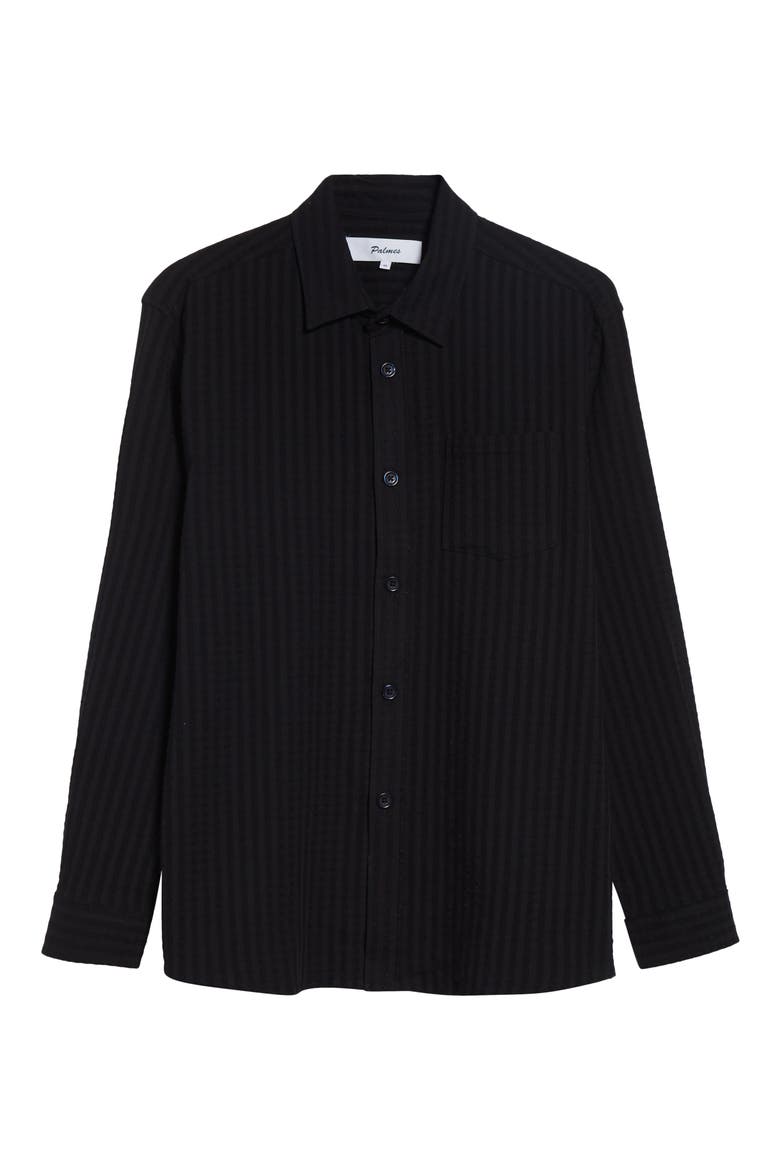 Relaxed Cotton Blend Button-Up Shirt, Alternate, color, BLACK