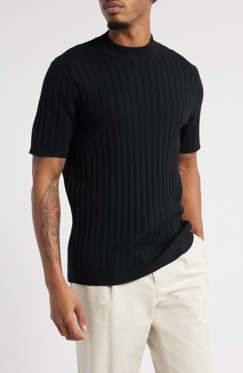 Open Edit Ribbed Short Sleeve Mock Neck Sweater, Main, color, 